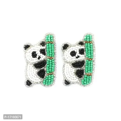 PGYG Handmade Panda Earrings Pearl Mother of Pearl, Fabric, Crystal Drops  Danglers HE05