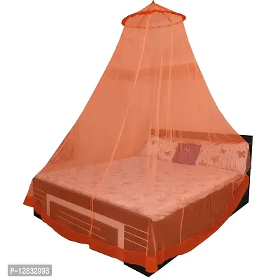 Neruti Enterprise Mosquito Net for Double Bed, King-Size, Round Ceiling Hanging, 30 GSM Polyester Net (Orange)-thumb0