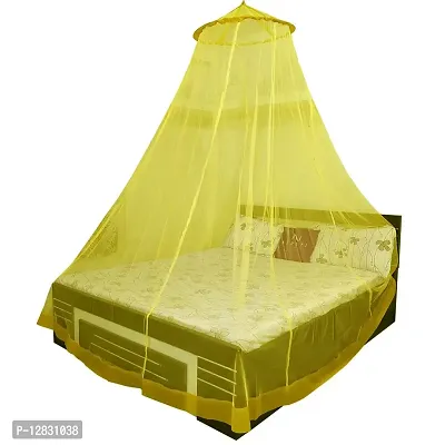 Neruti Enterprise Mosquito Net for Double Bed, King-Size, Round Ceiling Hanging, 30 GSM Polyester Net (Yellow)-thumb0
