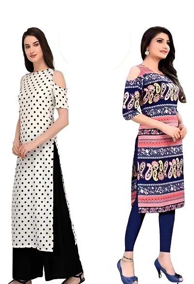 Stylish A-Line Printed Crepe Kurta