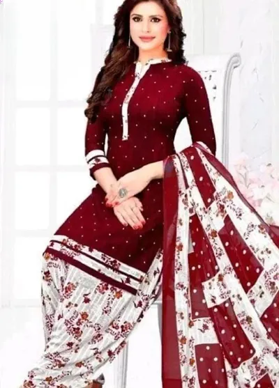 Trendy Womens Crepe Printed Dress Material with Dupatta