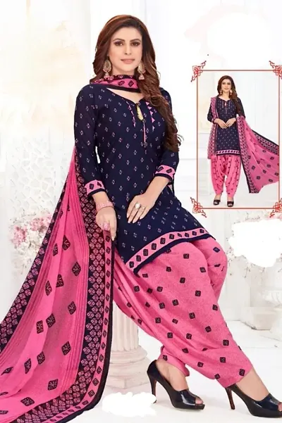 Stylish Crepe Printed Dress Material With Dupatta Set