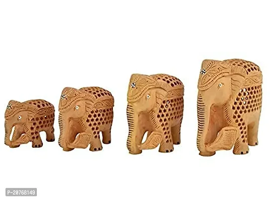 Undercut Netted Design Elephant Showpiece I Home Decor I Wooden Elephant Showpiece I Office Decoration Items Pack Of 4