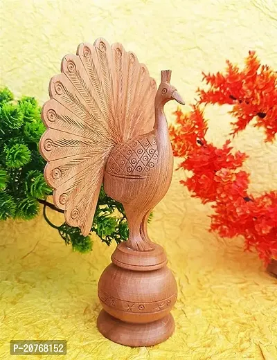 Craft Palace Wooden Peacock, Wood Carving Peacock, Dancing Peacock, Peacock Showpiece, Wooden Peacock For Home Decor, Peacock Statue, Rajasthani Wooden Art, Open Feather Peacock (7 Inch)