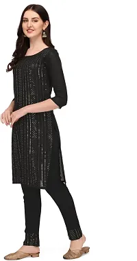 Elegant A-Line Black Embroidered Cotton Rayon Kurta with Pant Set For Women-thumb2