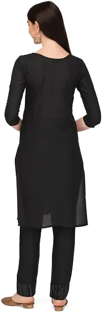 Elegant A-Line Black Embroidered Cotton Rayon Kurta with Pant Set For Women-thumb1