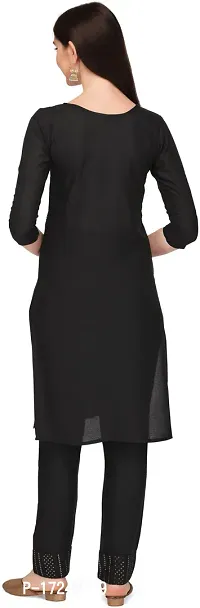 Elegant A-Line Black Embroidered Cotton Rayon Kurta with Pant Set For Women-thumb2