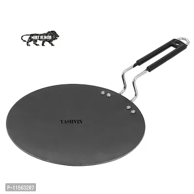 VEENA Trusted Flat Iron Tawa Wider Base Cast (Stainless Steel Handle) Roti Tava, Induction Base Tawa 10 Inch for Roti Paratha Chapati Phulka Omelette Color Black_005-thumb0