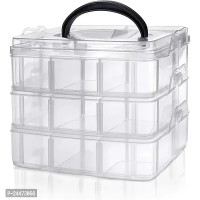 18 Grid 3 Layer Plastic Box Storage Organizer Use For Multipurpose(White)-thumb0