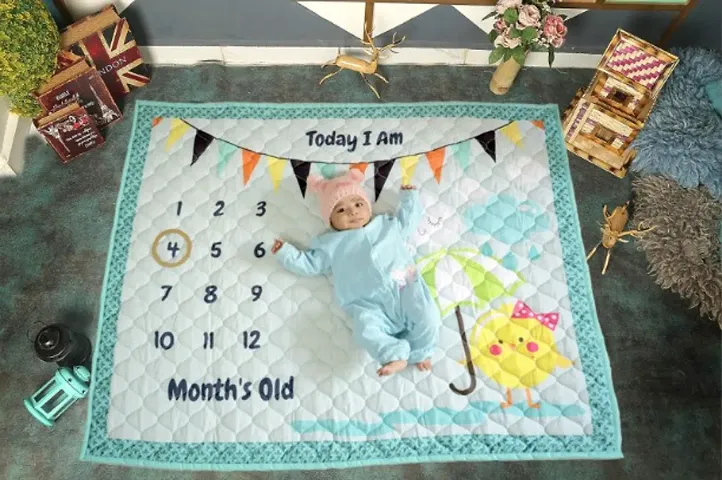 Blanket and Props for Babys Monthly Photoshoot|Multiuse Products|Ac Room Blanket for Summer|Infants Winter Comforter|Newborn Baby Blanket-Quilt-135x115x2cm-SkyBlue