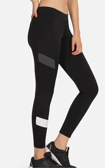 Stylish Polyester Blend Solid Leggings For Women