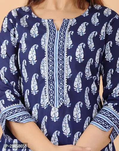 cuteshe Women Block Print Straight Kurta Dark Blue White-thumb3