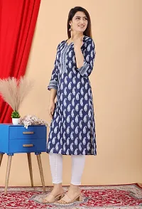 cuteshe Women Block Print Straight Kurta Dark Blue White-thumb3