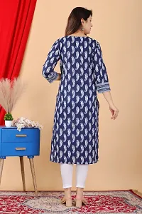 cuteshe Women Block Print Straight Kurta Dark Blue White-thumb1