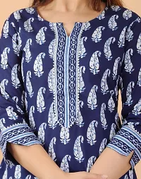 cuteshe Women Block Print Straight Kurta Dark Blue White-thumb2