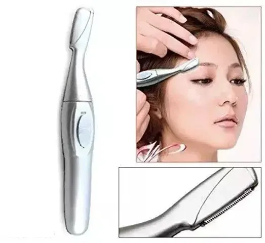Sukhrup Rechargeable Bi-Feather King Electric Portable Eyebrow Trimmer and Painless Feather Eye Brow and Facial Hair Remover and Trimmer for Women, Underarms and Bikini Trimmer, Female Trimmer Silver