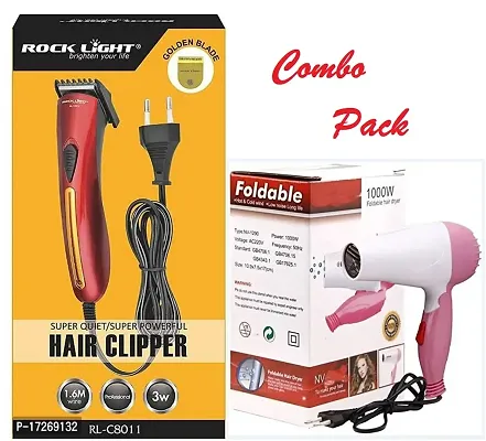 Rocklight Rl-C8011 Runtime: 600 Min Trimmer And Nova Professional Hair Dryer Foldable 1000W Pack Of 2 Combo