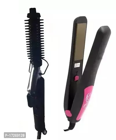 Kemei Km-328 Professional Hair Straightener And Nova Professional Electric 471B Hair Curler Iron (Combo Pack)