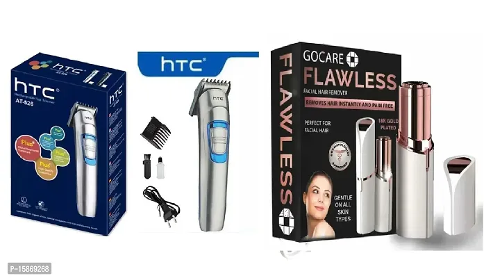 HTC AT-526 Rechargeable Hair Trimmer for Men and Flowless Eyebrow Hair Trimmer Pack of 2 Combo