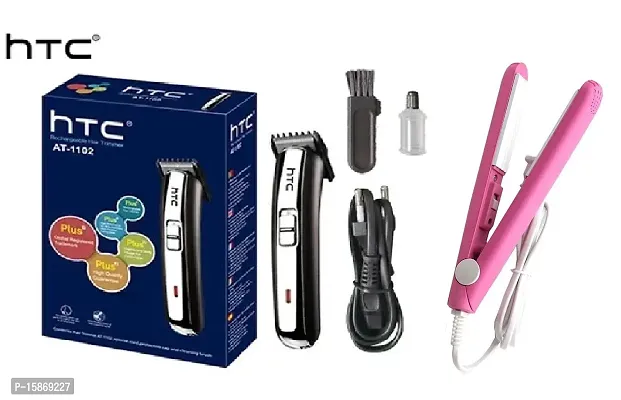 HTC AT-1102 Runtime: 45 min Trimmer for Men and Mini Hair Straightener Pack of 2 Combo