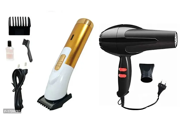 Htc At-518 Rechargeable Trimmer And 1800W Professional Hair Dryer Pack Of 2 Combo
