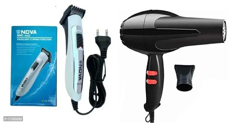 Nova Nhc-3662 Corded Electric Hair Trimmer And 1800W Professional Hair Dryer Pack Of 2 Combo