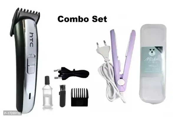 Htc At-1102 Runtime: 45 Min Rechargeable Trimmer For Men And Mini Maketime Ceramic Portable Hair Straightener Pack Of 2 Combo