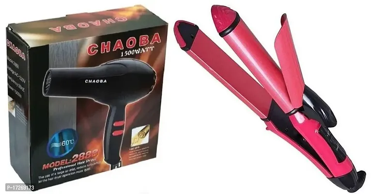 Combo Of Chaoba 2000 W Hair Dryer Nova 2-In-1 Hair Straightener Curler-thumb0
