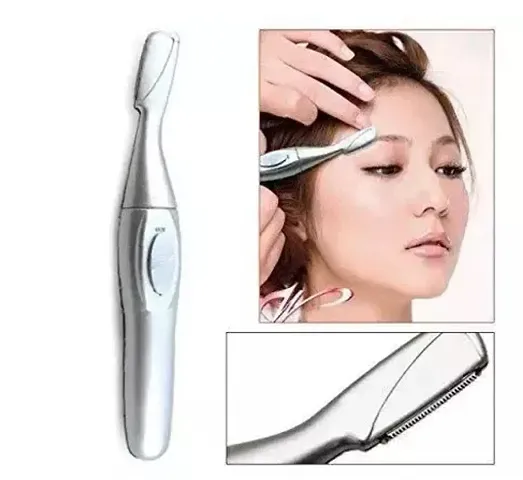 Sukhrup Rechargeable Bi-Feather King Electric Portable Eyebrow Trimmer and Painless Feather Eye Brow and Facial Hair Remover and Trimmer for Women, Underarms and Bikini Trimmer, Female Trimmer Silver