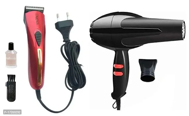 Nova Nhc-201B Professional Hair Clipper Trimmer And 1800W Professional Hair Dryer Pack Of 2 Combo
