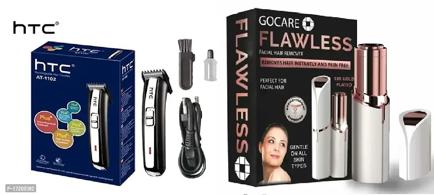 Htc At-1102 Runtime: 45 Min Trimmer And Flowless Eyebrow Hair Trimmer Pack Of 2 Combo