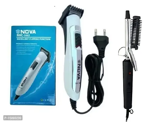 Nova NHC-3662 Corded Electric Hair Trimmer and NHC-471B Hair Curler Iron Pack of 2 Combo
