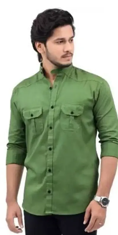 Men's Regular Fit Cotton Solid Double Pocket Casual Shirts