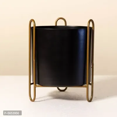 Black Metal Tabletop Planter with Gold Stand for home and Garden decor | 5Inch Metal Pot | Plants not included