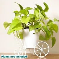 White TableTop Metal Planter Pot With Cart Type Stand For Home And Garden Decor | 4.3Inch  Metal Pot | Plants not included-thumb1