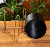 Black Metal Tabletop Planter with Gold Stand for home and Garden decor | 5Inch Metal Pot | Plants not included-thumb2