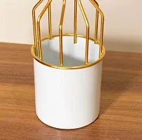 White Metal Bottle Planter pot with Gold Cage type stand for Home Decor and indoor gardening-thumb4