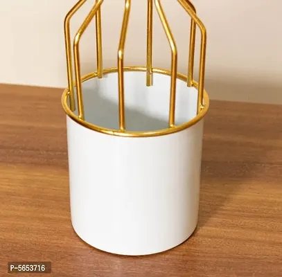 White Metal Bottle Planter pot with Gold Cage type stand for Home Decor and indoor gardening-thumb5