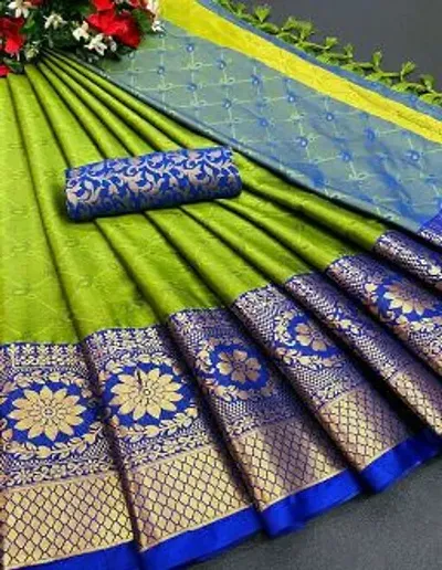 Beautiful Cotton Blend Woven Design Saree with Blouse piece