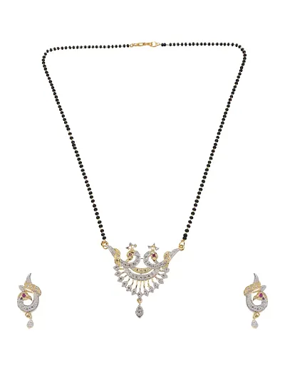 Stylish Alloy Golden Mangalsutra With Earrings For Women
