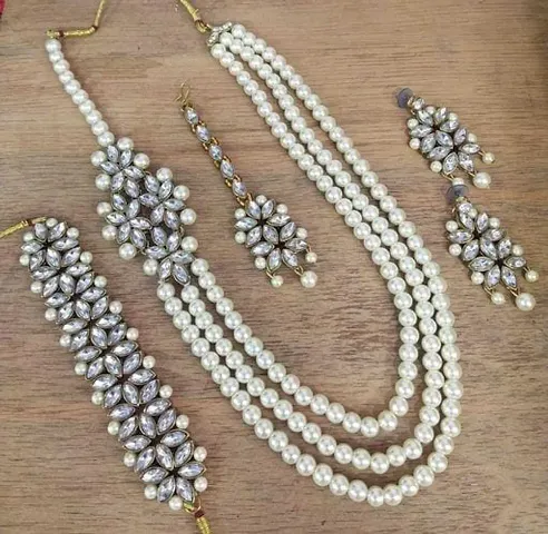 Trendy Alloy Kundan Pearl Jewellery Set