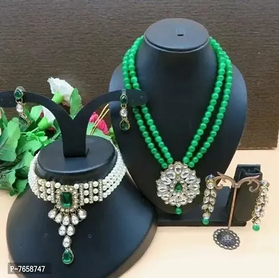Shimmering Alloy Jewellery Set For Women- 2 Necklaces And 1 Pair Of Earrings