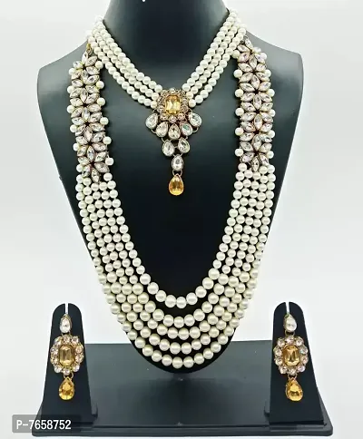 Shimmering Alloy Jewellery Set For Women- 2 Necklaces And 1 Pair Of Earrings-thumb0