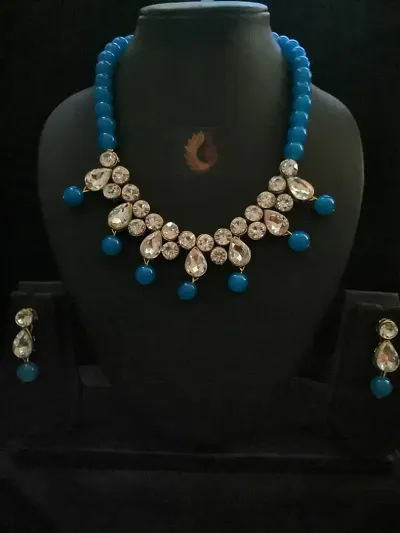 New In! Kundan Coloured Beads Necklaces with Earrings