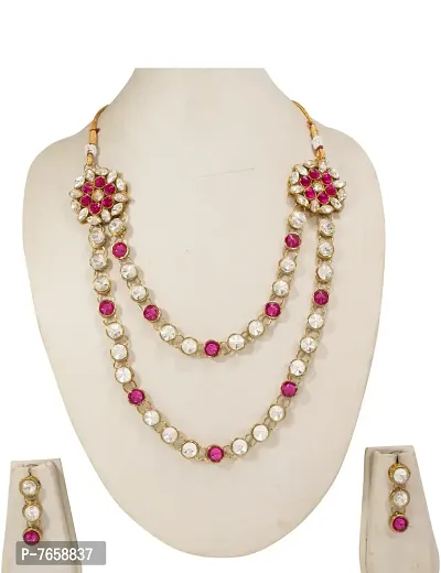 Shimmering Alloy Jewellery Set For Women- 1 Necklace And 1 Pair Of Earrings