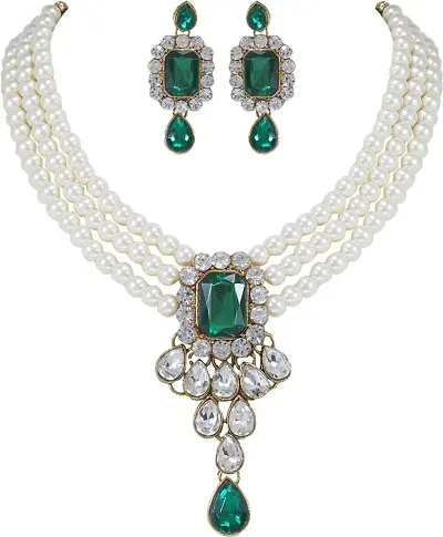 Shimmering Alloy Jewellery Set For Women- 1 Necklace And 1 Pair Of Earrings