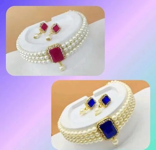 Combo Of 2 Alloy Kundan Choker Jewellery Set