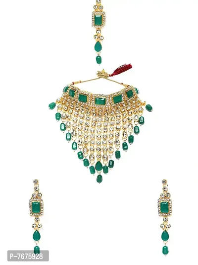 Stylish Fancy Necklace Set Combo 1 Necklace And 1 Pair Of Earring With 1 Mangtikka For Women-thumb0