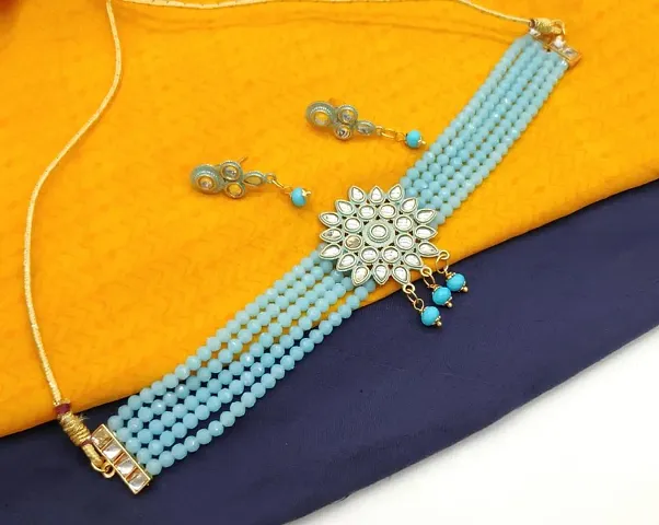 Shimmering Alloy Crystal And Kundan Choker Jewellery Set