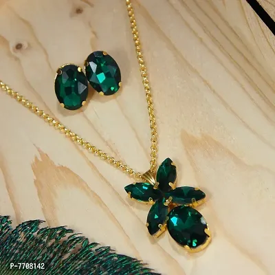 Green Alloy Necklace Set for Women
